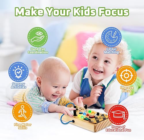 Miniatura 5 de Juguetes para niños pequeños, tablero de actividades de aprendizaje preescolar con luz LED, juguetes sensoriales para niños pequeños de 1 a 3 años,