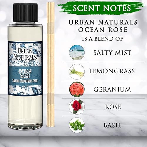 Miniatura 329 de Urban Naturals Reed Diffuser Oil Refill Ocean Mist Sea Salt with Salt Spray, Violet Leaf, Sea Grass, Driftwood 8 oz + Free Reed Sticks, Made in The