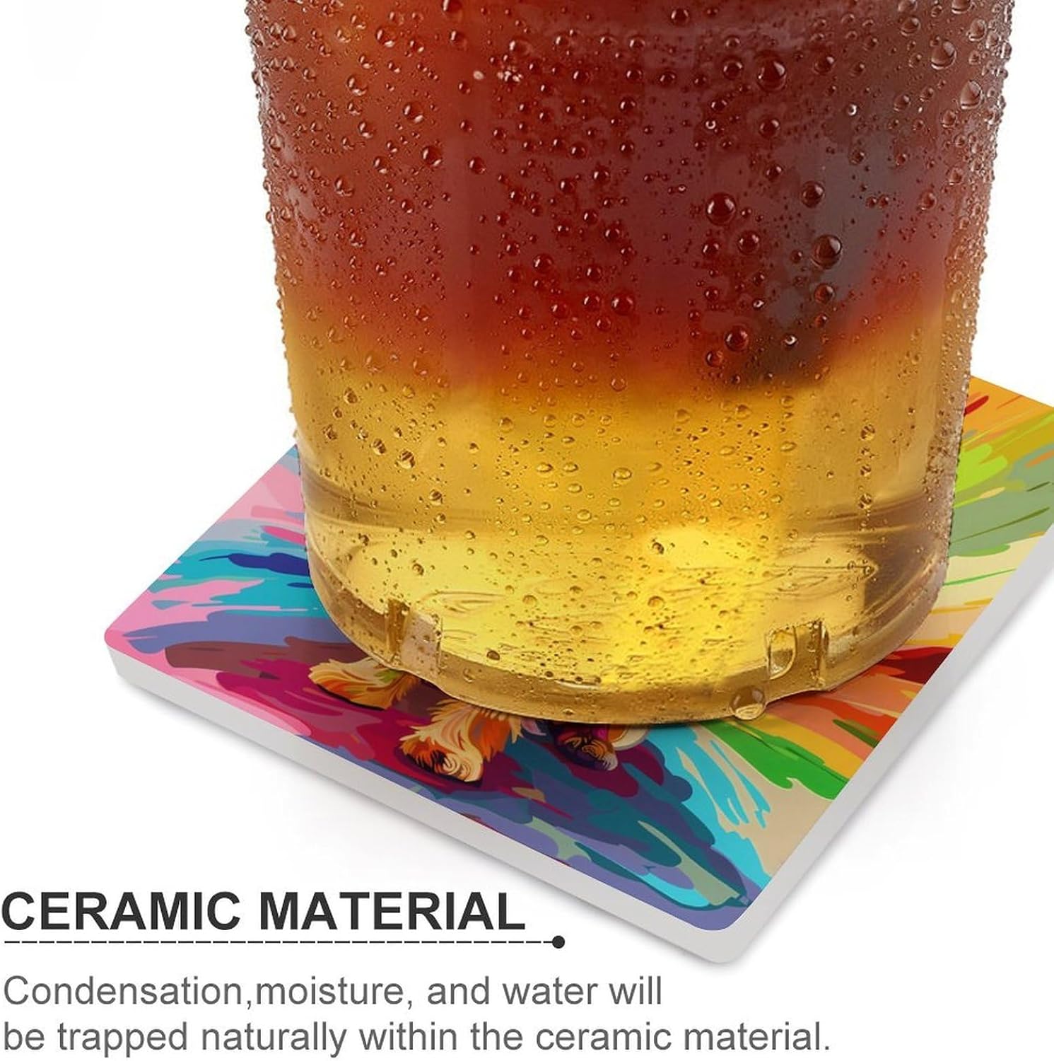 Cute Yorkshire Terrier Coaster for Drinks Square Ceramic Table Coasters Stone Mat Crafts 6PCS Home Kitchen Decor