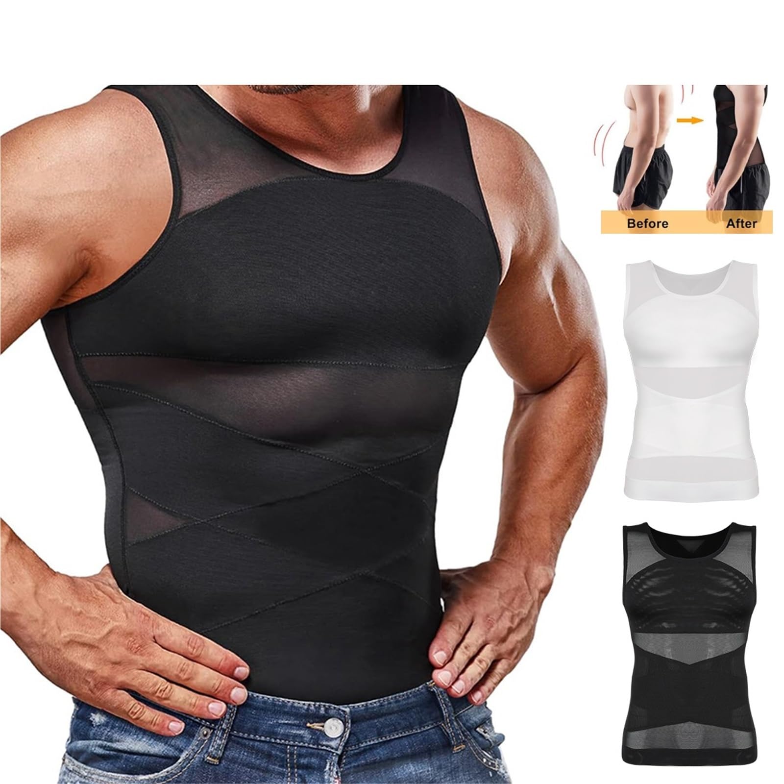 Faja Chaleco Hombre Camisas de compresión moldeadoras cuerpo for hombres | Camiseta interior adelgazante con cinturón en forma de X