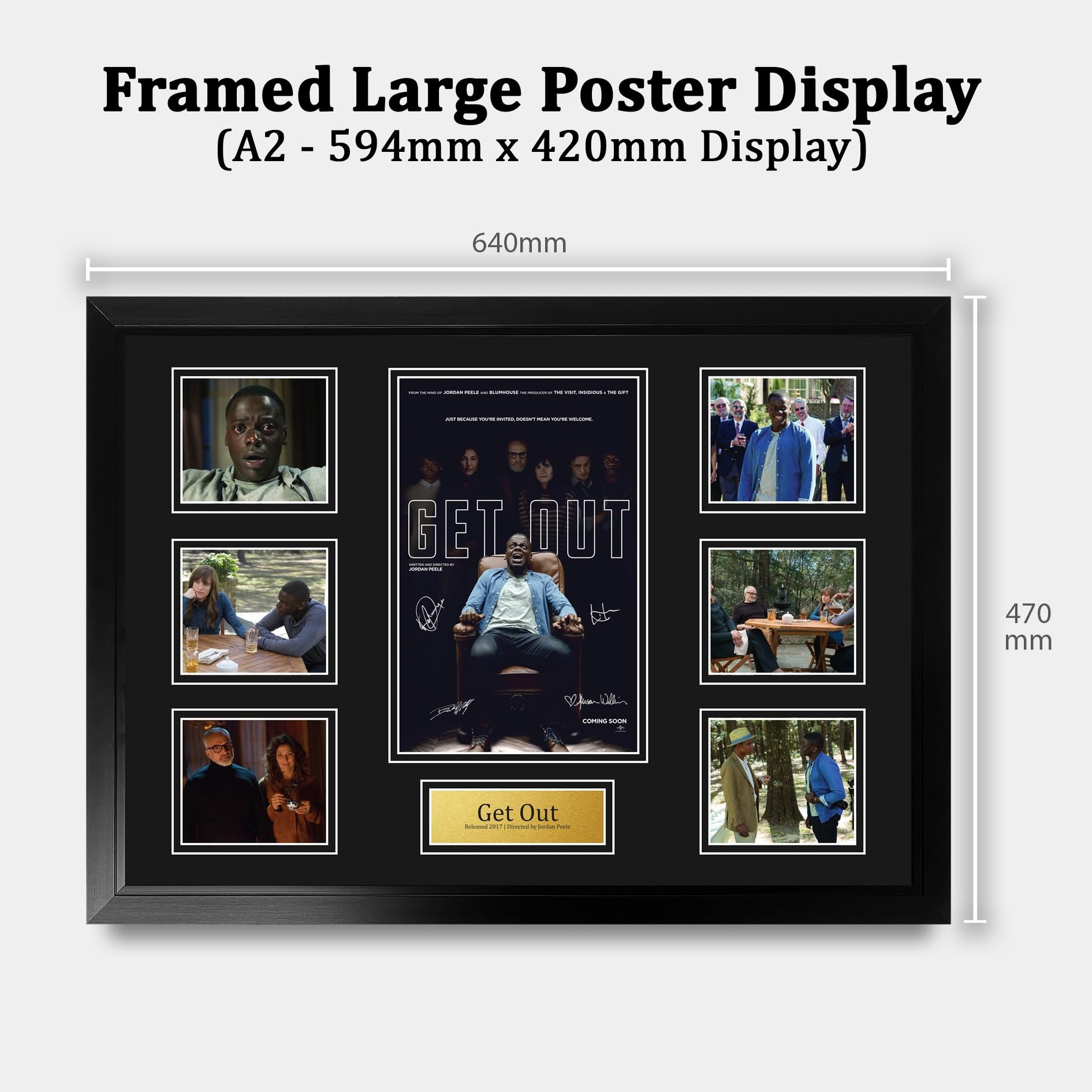 HWC Trading Get Out Podpisany Plakat Filmowy A2 Deluxe w Ramie