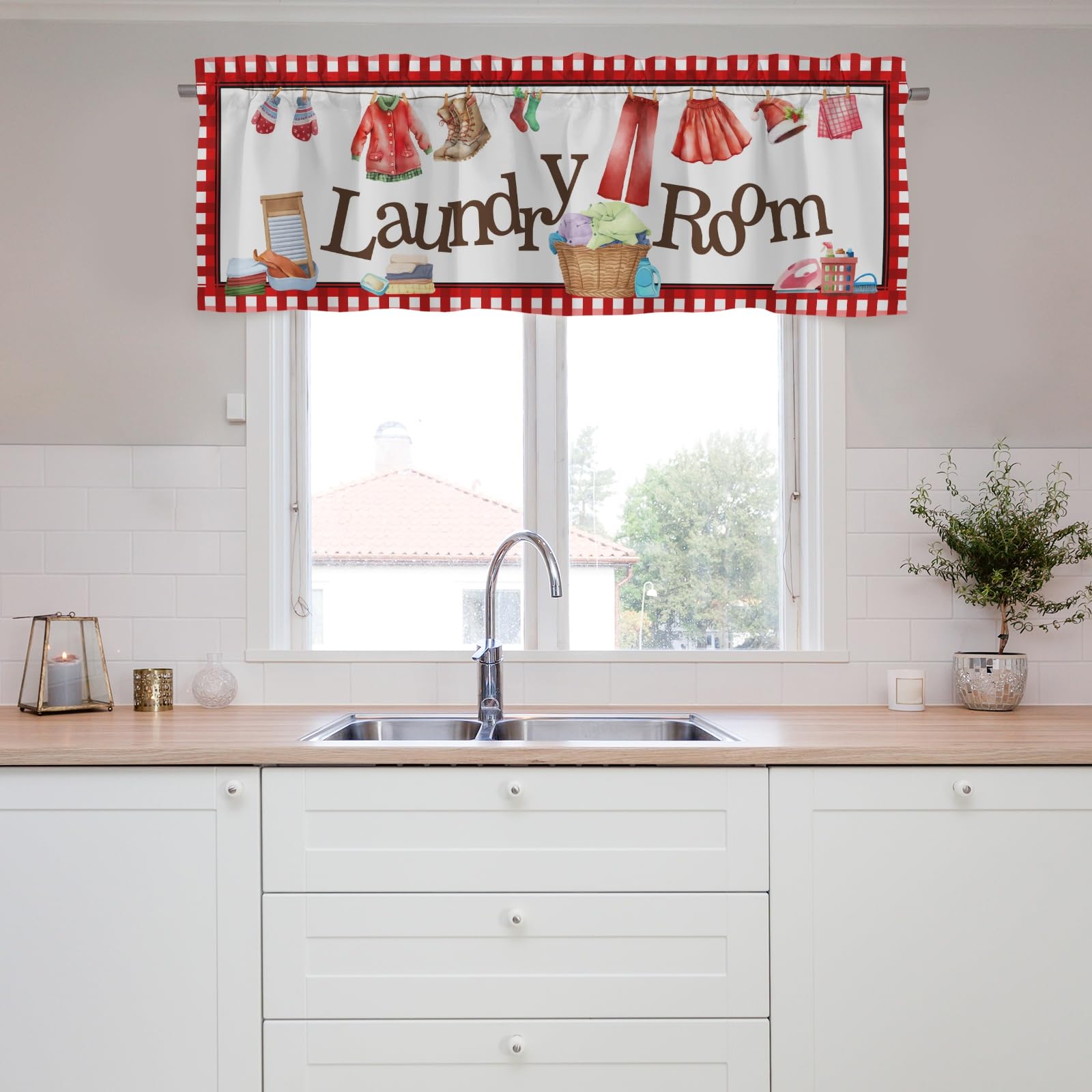Christmas Laundry Room Decor Curtains Valance,Curtain Valance Window,Blackout Curtain Valances,Curtains Rod Pocket Valances,Christmas Holiday Farmhouse Country Window Curtains for Bedroom Living Room
