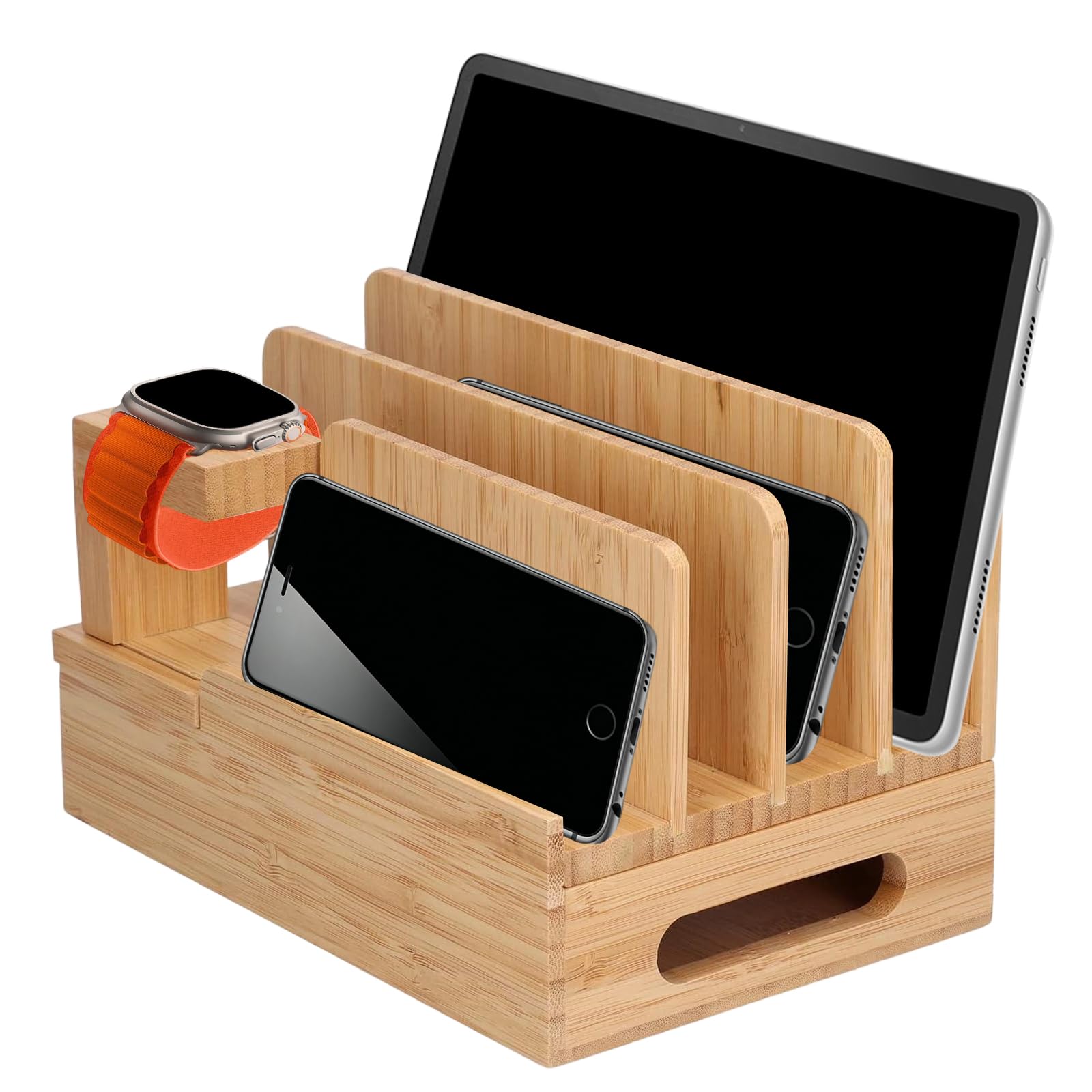 Estación de Carga de bambú para Organizador de múltiples Dispositivos con Cargador USB Puertos para teléfonos celulares tabletas,Soporte de Organizador de Cables