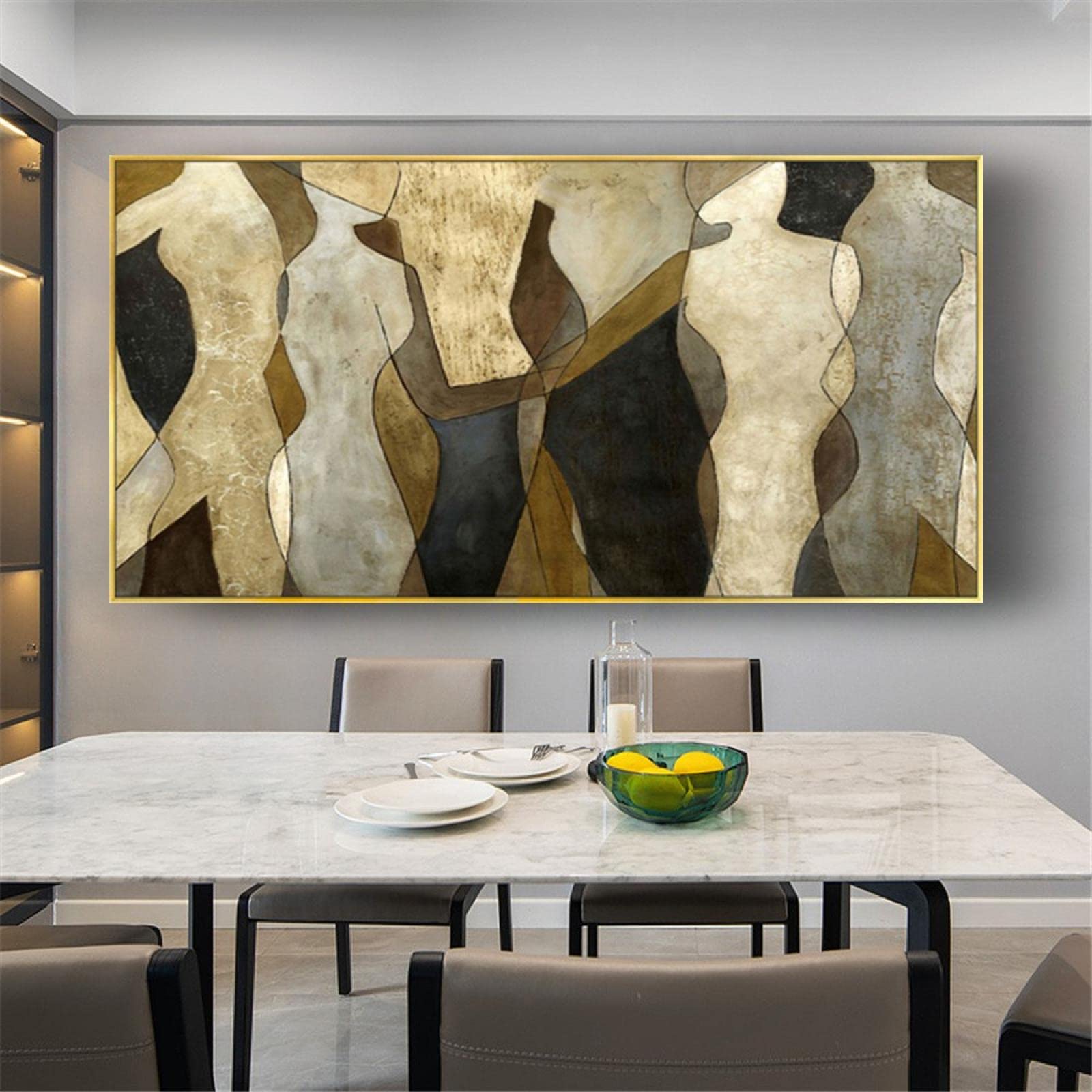 Quadro artistico da parete in bronzo marrone oro dipinto per la casa su tela per soggiorno, decorazione artistica moderna e grande, 160 x 80 cm, cornice interna pronta da appendere