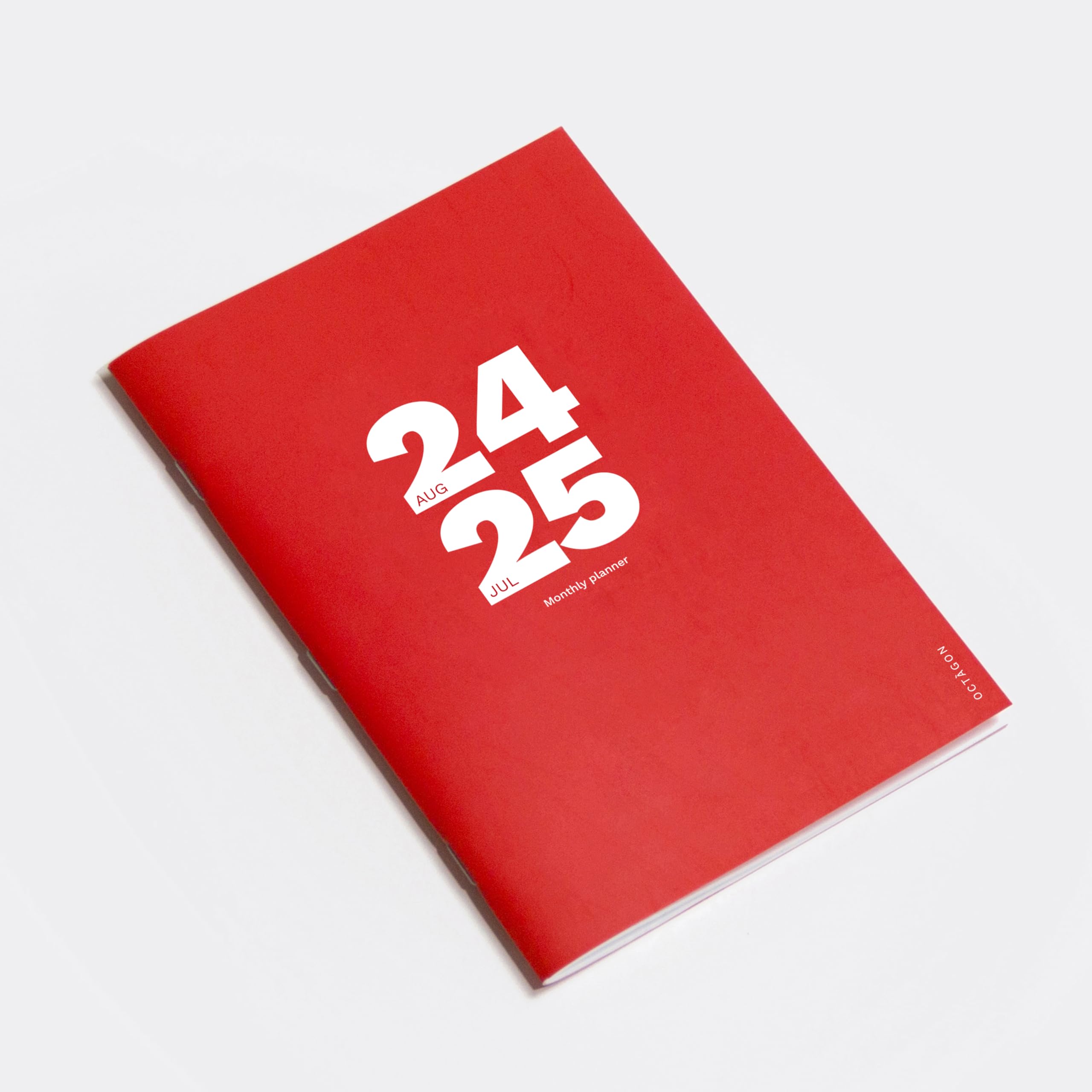 OCTÀGON DESIGN | 2024/2025 Big Monthly Planner A4 – Monthly Planner – 12 Months, August 2024 / July 2025 – 4 Pages for Notes, Soft Cover, Red