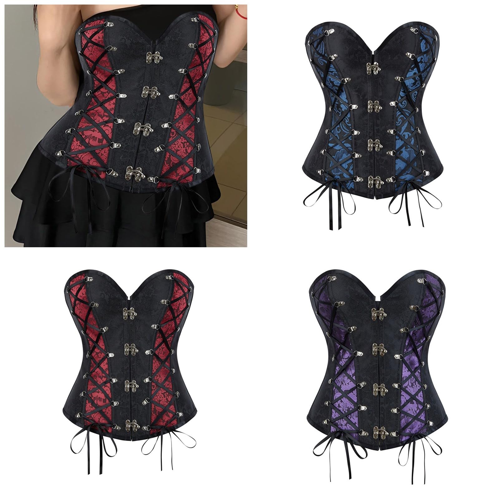 PURPLELILY Corsé floral victoriano moldeador de cintura ajustable estructura deshuesada lencería detalle cadena tela poliéster místico gótico moda desgaste