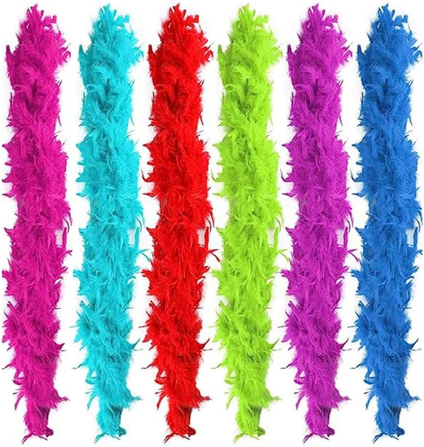 6 Pieces Feather Boa Fancy Dress Accessory, Colorful Feather Boa for