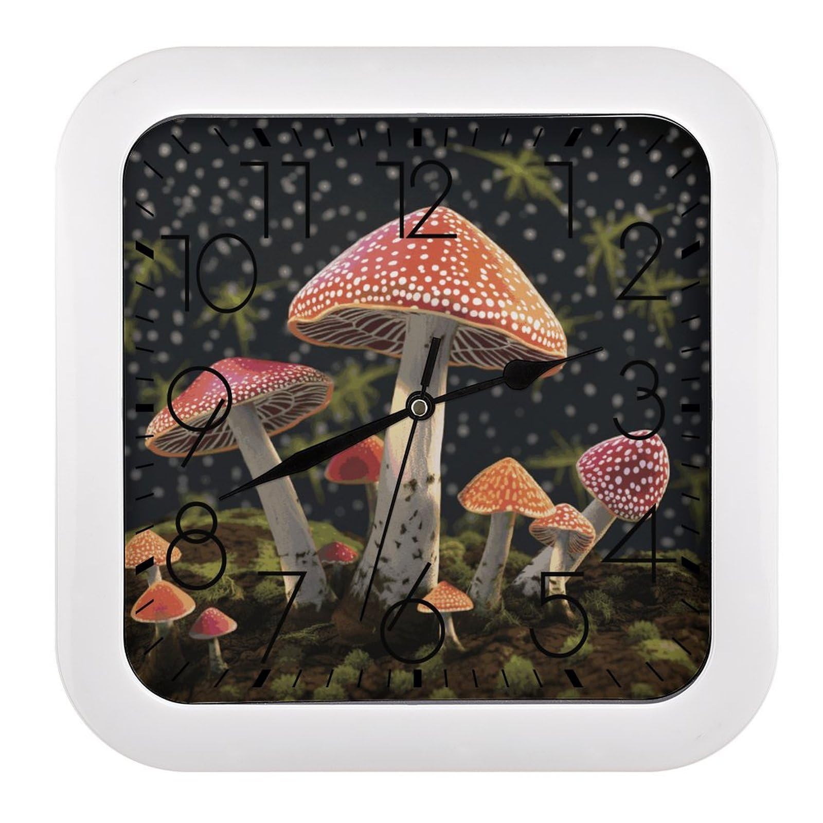 FekiLoot Mushroom Wall Clock 10.2" Modern Farmhouse Square Clocks Silent No Ticking, Wall Art and Timepiece Clock for Shelf Table Mantel Or Bedside Clocks