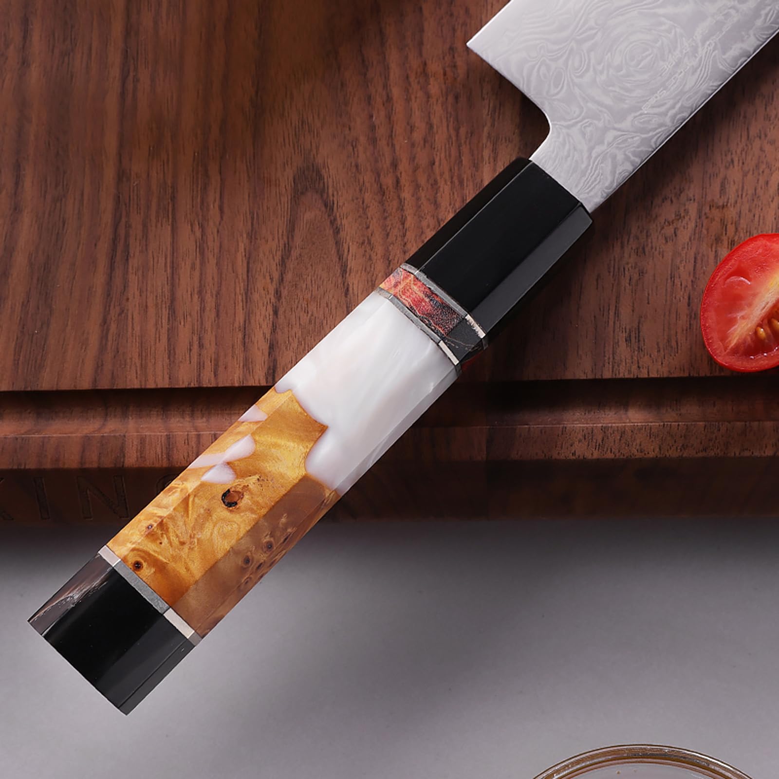 FINDKING Gyuto Messer 19,8cm, Damaststahl Kochmesser BLACK-ROSE Serie | Gyuto Messer, 19,8cm Klinge, Damaststahl, Japanischer Stil, Kochmesser, Präzisionsschnitt, Fleisch Gemüse Küche