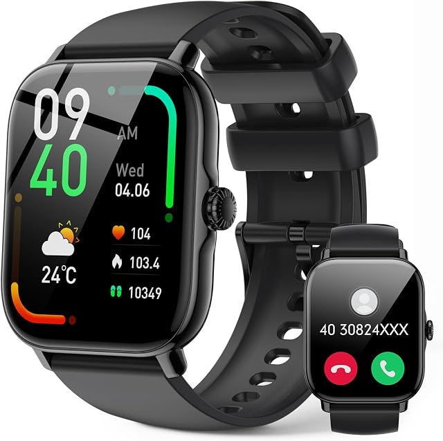 Inteligentny Zegarek Mężczyźni Kobiety,1,85" Smartwatch Męski,z Funkcją Dzwonienia,IP68 Wodoodporny Zegarek Sportowy,Tętno,SpO2,Monitor Snu,Krokomierz,WhatsApp,dla Androida IOS,Czarny
