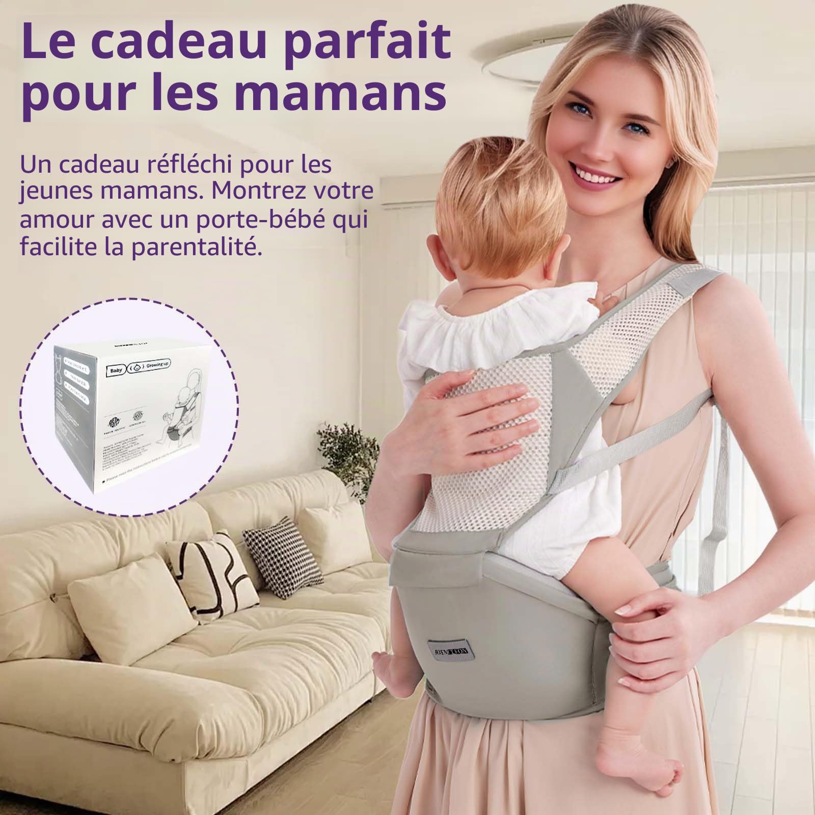 Porte-bébé Ergonomique avec Sangle Réglable - 6 en 1 Nouveau-né à Enfant en Bas âge, Porte-bébé Respirant en Mesh pour l'Été, Compact pour les Voyages & Aventures en Plein Air (gris)