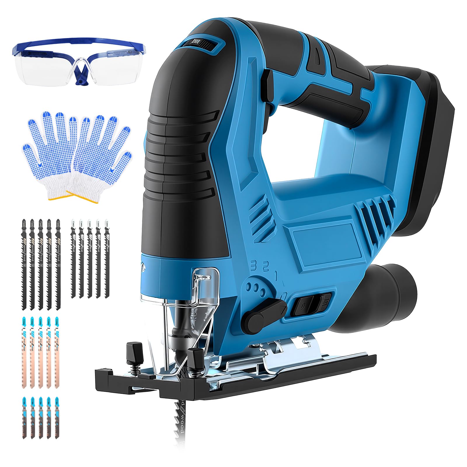 Sierra de calar con batería compatible con baterías Makita de 18 V, sierra de calar pendular con 7 velocidades, corte de inglete de ± 45°, luz LED, cambio de hoja de sierra sin herramientas, para