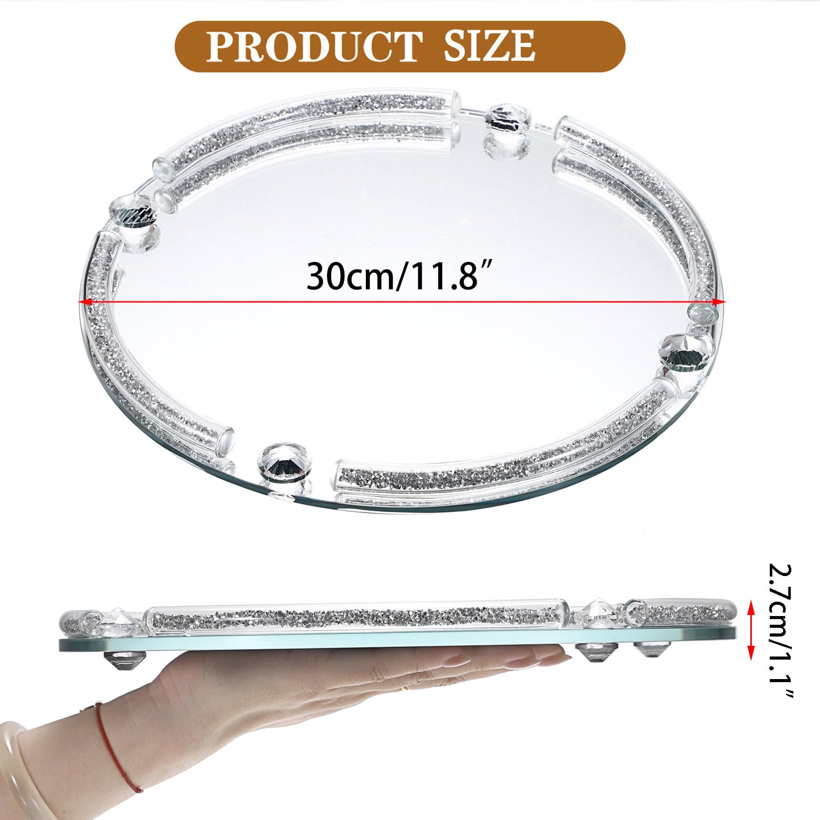 Hipiwe Glass Mirrored Tray, 11.8