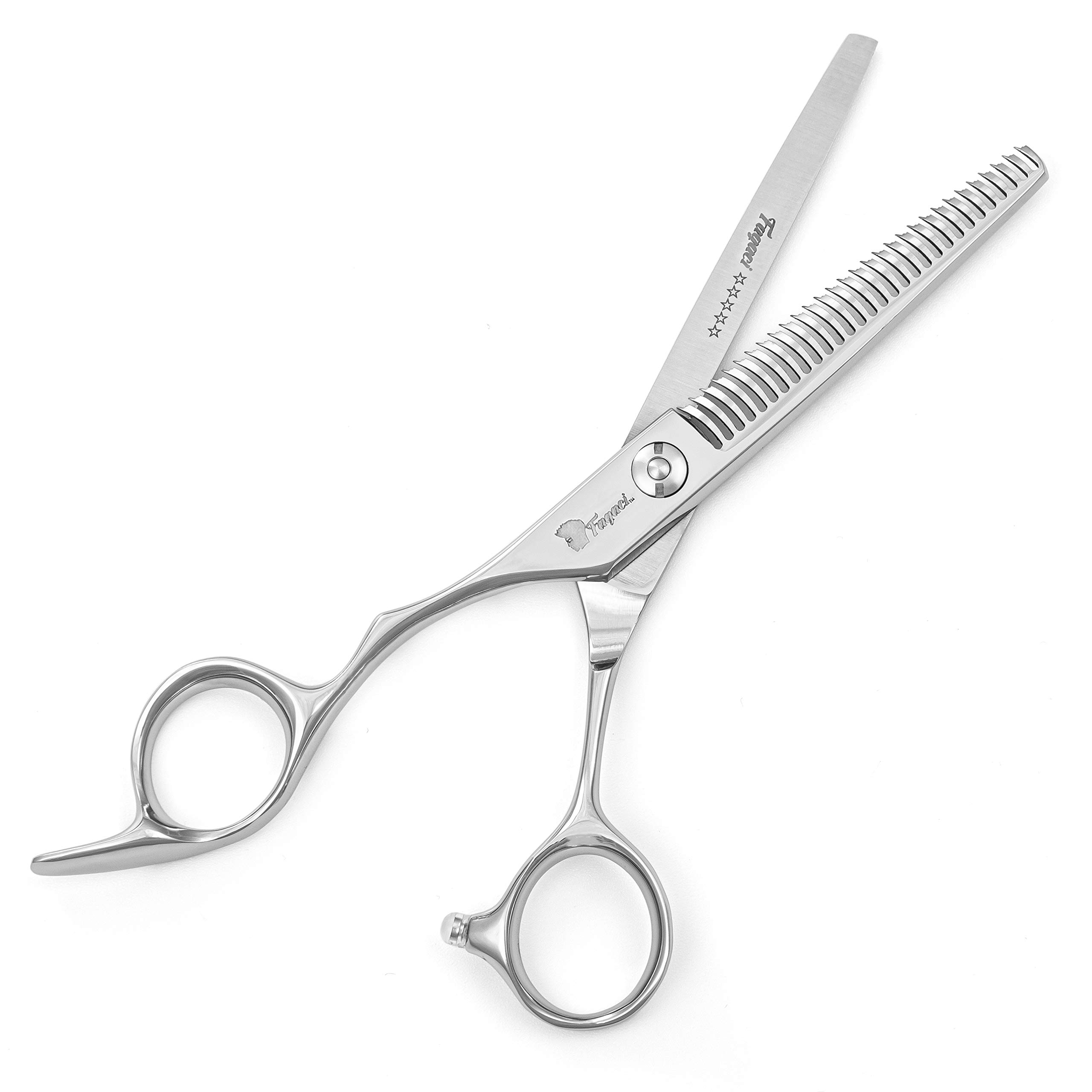 Left Handed Professional Thinning Shears 6 Inch with Extremely Sharp Blades, 440C Steel Thinning Scissors, Durable, Smooth Motion & Fine Cut, Hair Scissors with Elegant Sheath, Cleaning Leather & Key