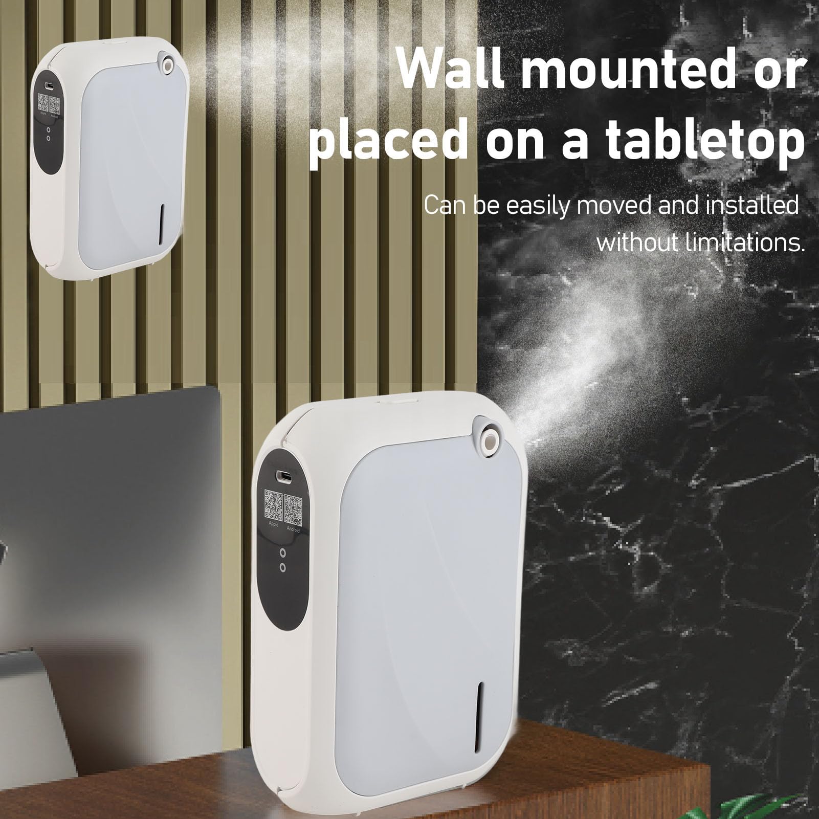 Difusor de Aire de 200m³, Aromaterapia, Fragancia de Larga Duración, Montaje en Pared, Hotel/SPA, Portátil, PP, Blanco, 140ml, Alimentado por USB, XS105 (Gris)