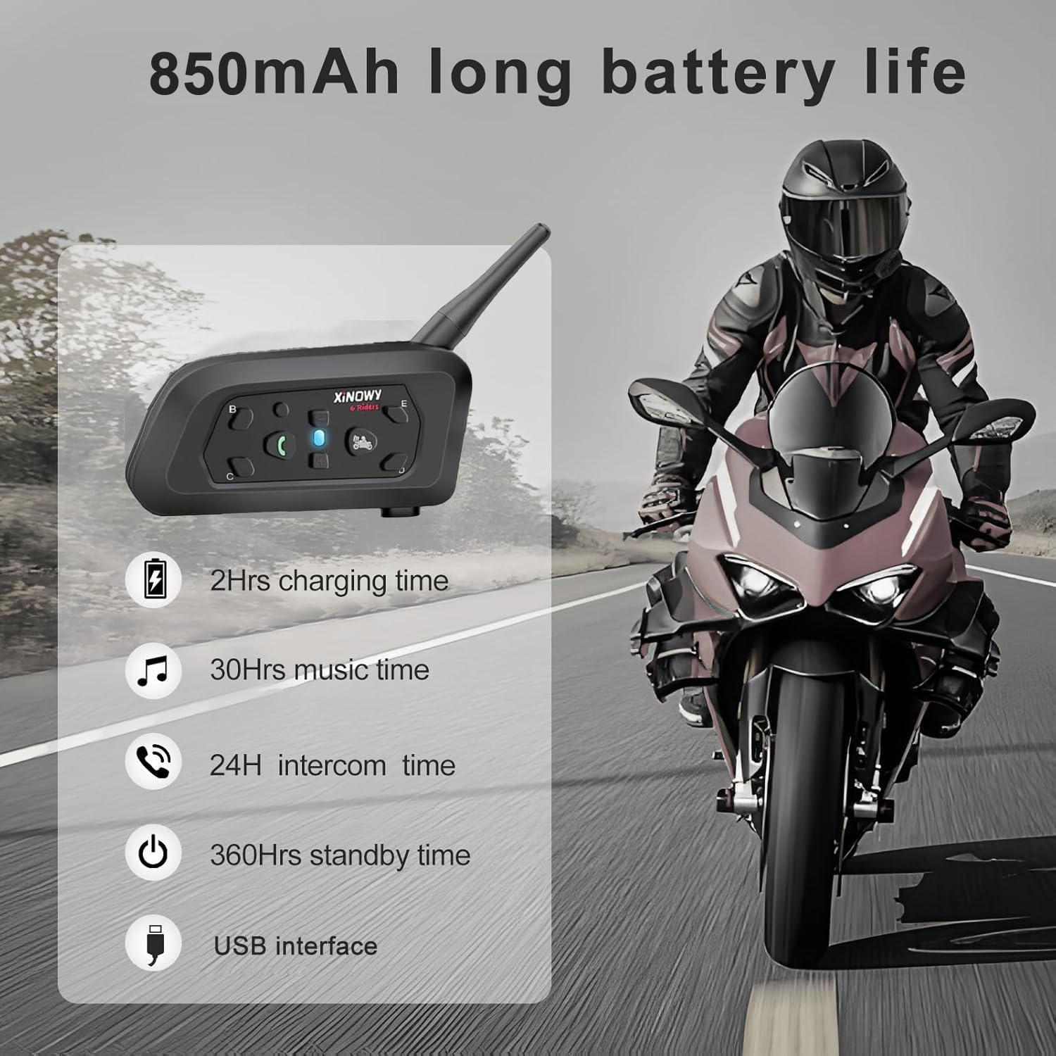 Casco da Moto Intercom V6 Bluetooth Comunicazione Vivavoce per 6 Riders Portata 1200m Qualità audio HD Resistente all'acqua per Moto/Bicicletta/MTB (Pack 2)