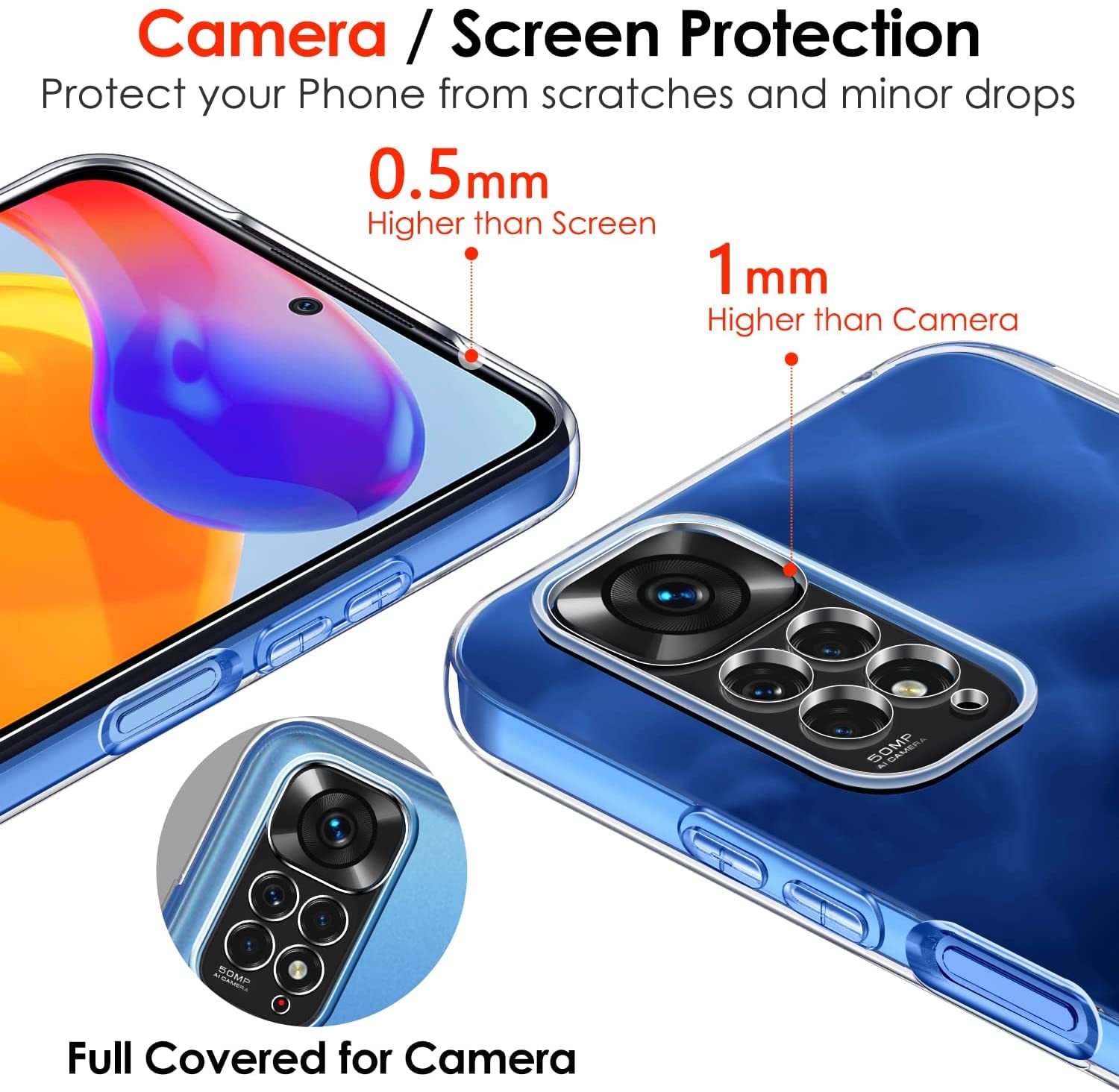 New&Teck Cover Per Xiaomi Redmi Note 11 Pro 5G + 2 Vetri Temperati, Custodia Trasparente TPU Antingiallimento