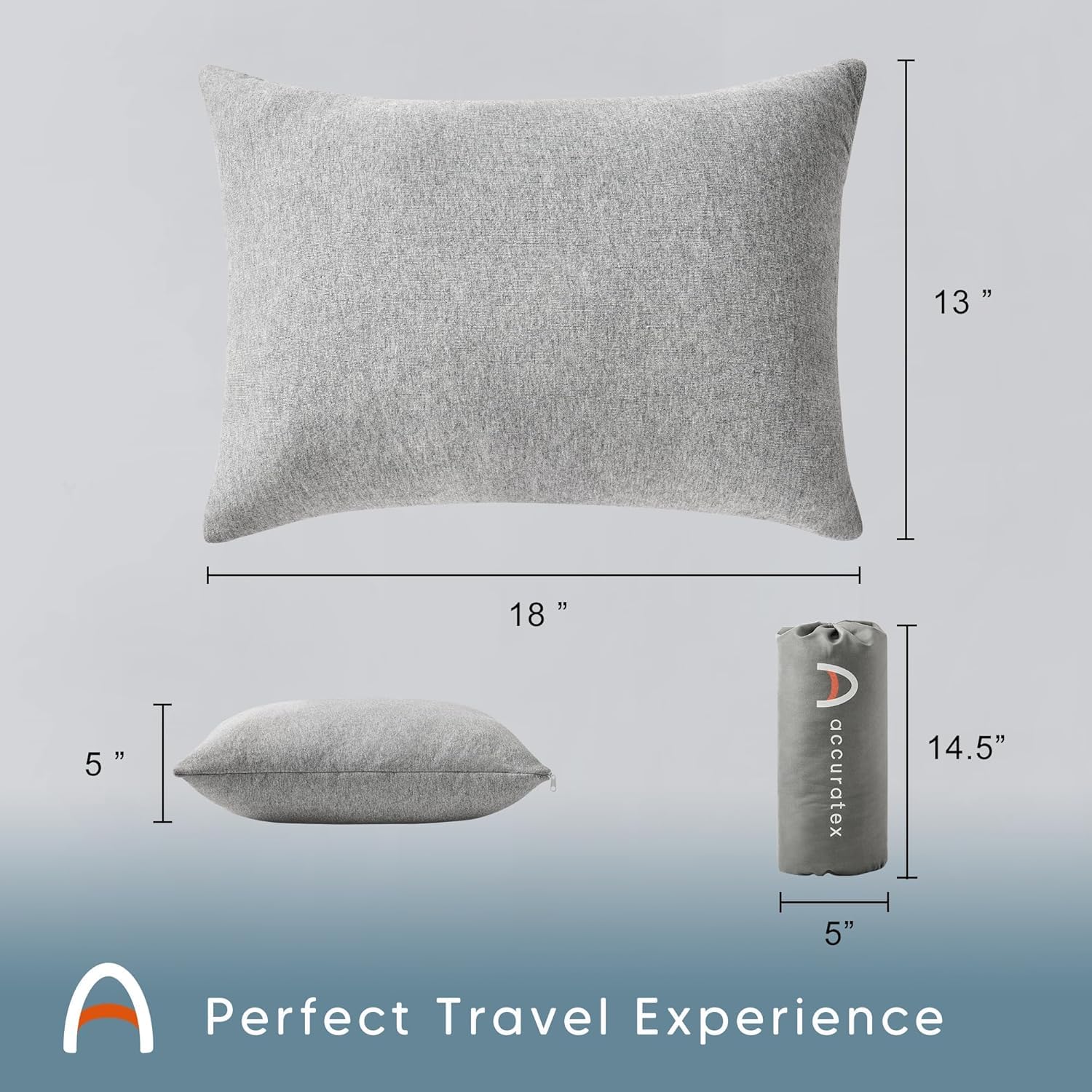 ACCURATEX Memory Foam Campingkissen, komprimierbares Reisekissen, Grau | 100% Baumwollbezug, atmungsaktiv & hautfreundlich, leicht & platzsparend, ideales Campingzubehör für Outdoor