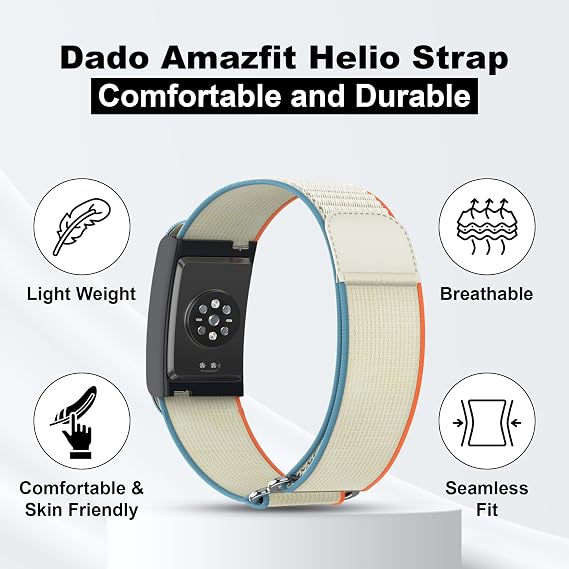 DADO Nylon Replacement Band, Compatible with Amazfit Helio Strap – Adjustable, Breathable Sport Wristband for Fitness Tracker, Comfortable for All-Day Wear