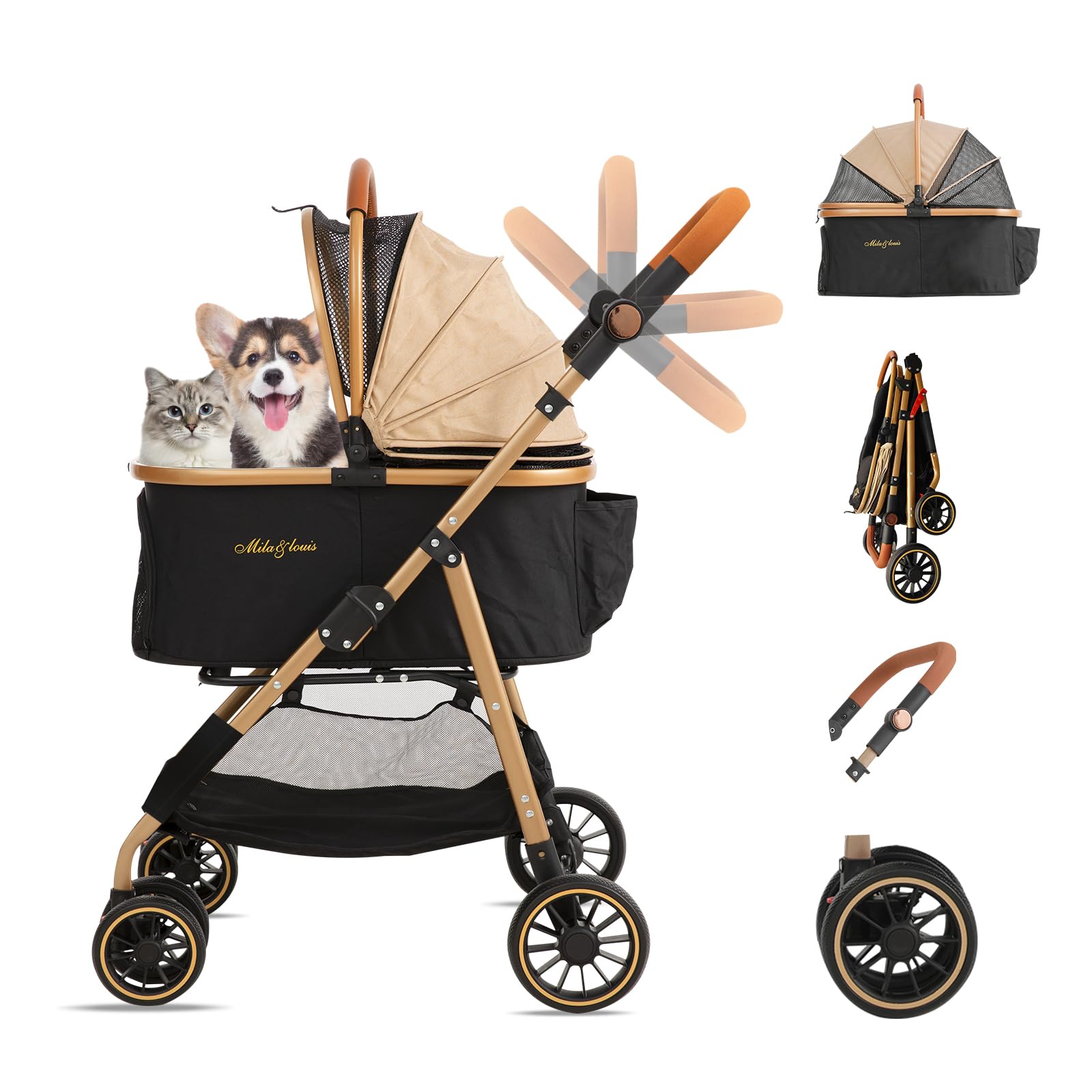 MILA&LOUIS ペットカート 分離型&一体型　伸縮ハンドル　ローズゴールド Amazon.co.jp: 【軽量5.8KG·5段階ハンドル調整】MILA&LOUIS ペット