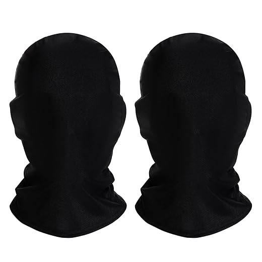 Miayon 2 Pieces Zentai Full Face Mask Spandex Hood Skin Mask Elastic Breathable Mask for Halloween Cosplay Costumes for Unisex (Black)