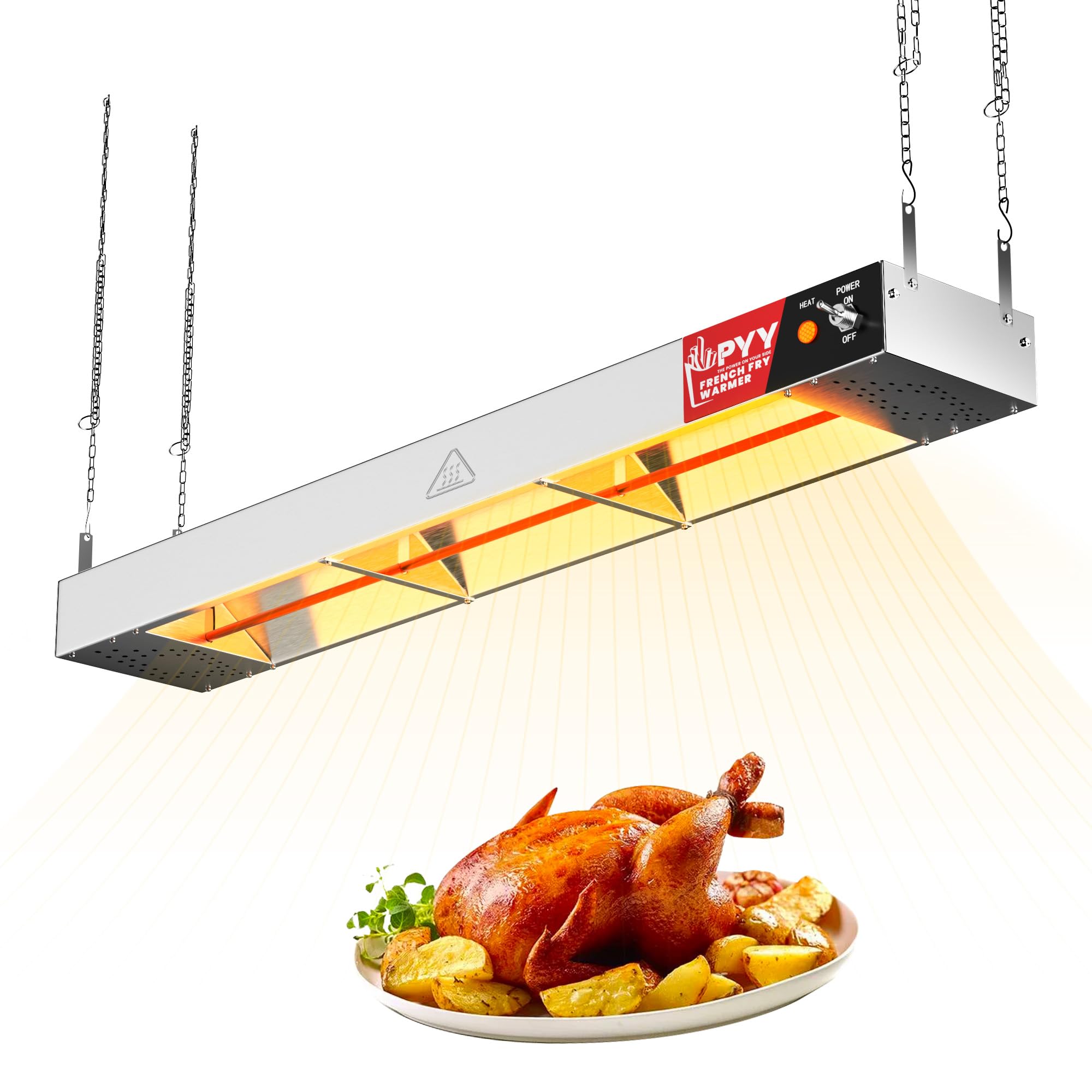 PYY 36 Inch Food Heat Lamp Strip - Commercial Food Heating Warmer, 500W Hanging Stainless Steel Electric Strip Heater, Food Service Restaurant