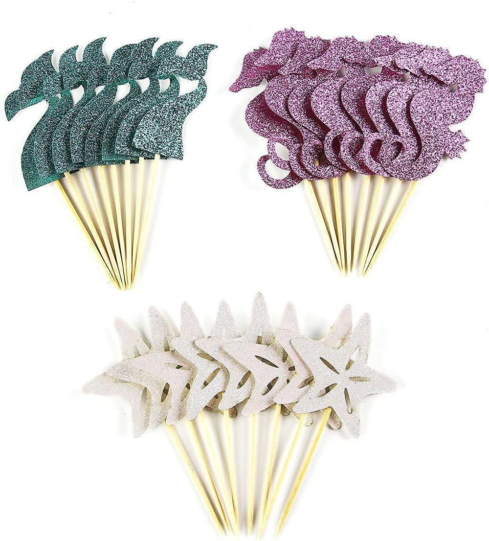 Mermaid Cupcake Toppers Under the Sea Party Cake Decoration Cupcake Picks for Mermaid theme Birthday Party Decoration Baby Shower Supplies (Mermaid)