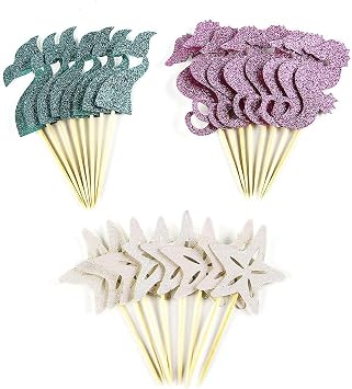 24 Pcs Mermaid Cupcake Toppers Under the Sea Party Decoration