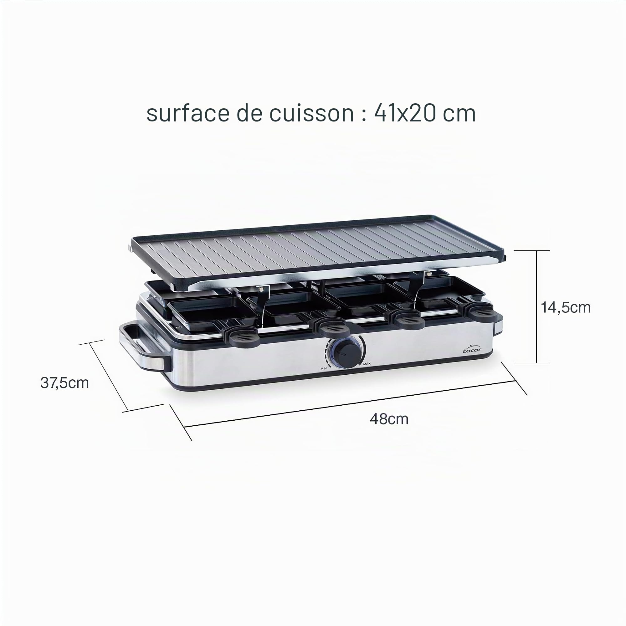 Lacor 69348 - Barbecue de cuisine, gril raclette, antiadhésif | Ustensile professionnel durable; conçu pour un rendement optimal y nettoyage rapide et facile au lave-vaisselle