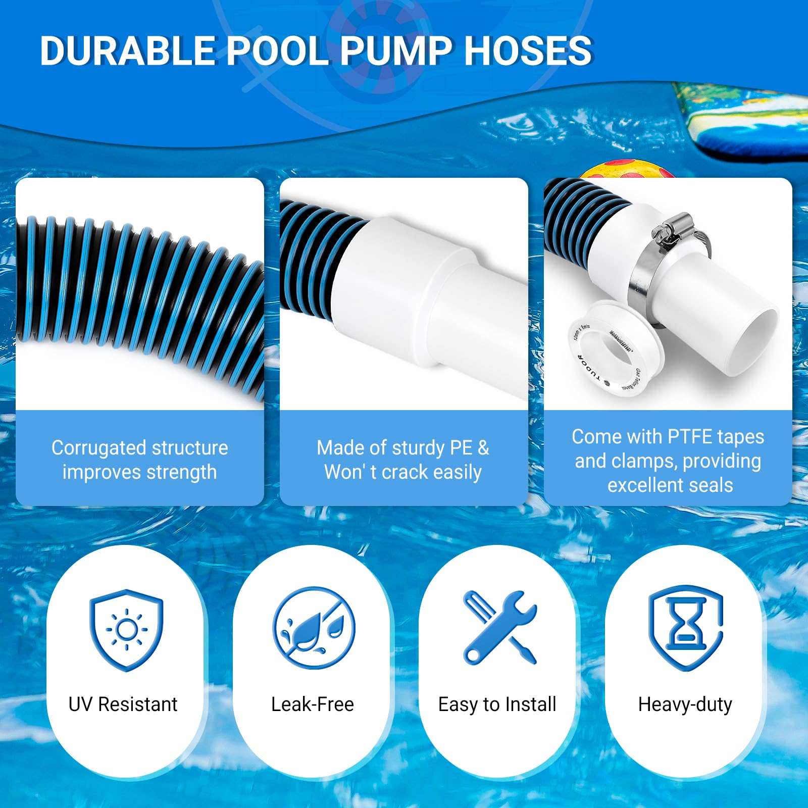 Manguera de vacío para piscina de 1 1/2 pulgadas y 6.5 pies con puño giratorio sin torceduras, manguera de bomba de piscina para piscinas sobre el suelo y enterradas, mangueras de filtro de repuesto