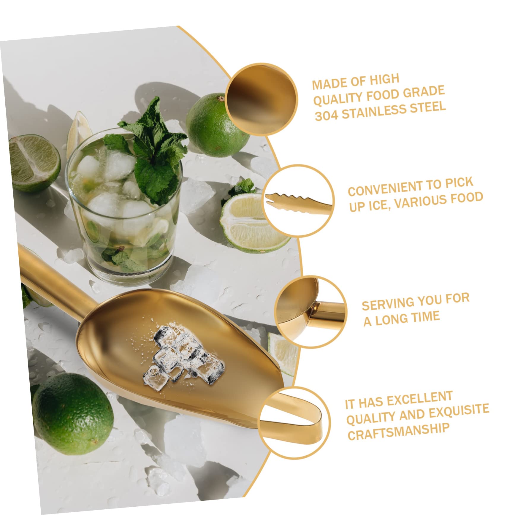 GRIRIW 1Set Stainless Steel Ice Scoop and Tongs of Ice Tong and Scoop for Ice Food and Party Use Ergonomic Design Resistant for Kitchen and Bar