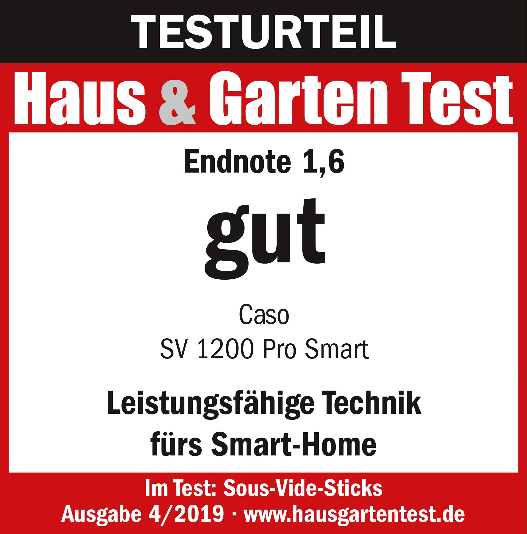 Caso 1327 SV 1200 Pro Smart. Regulación precisa de la temperatura hasta 90 °C en incrementos de 0,5 °C. Totalmente resistente al agua, 18/8, 30 litros, acero inoxidable, color negro.