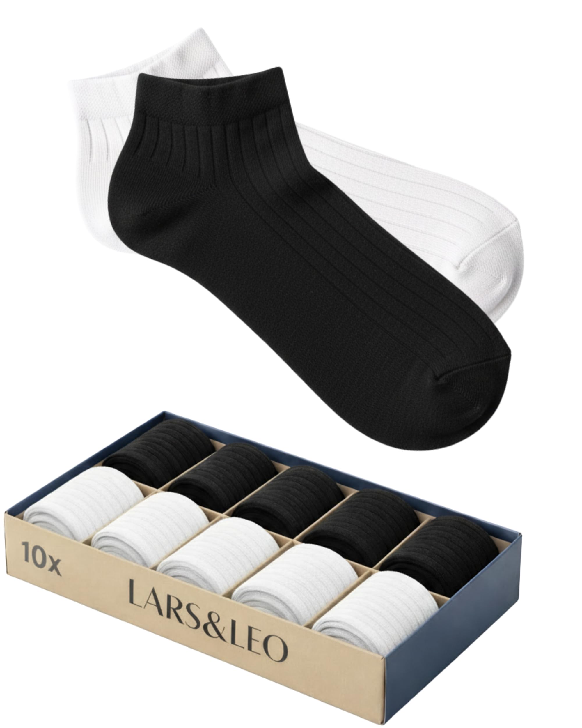 Lars&Leo Sneaker-Socken Slim Fit für Herren/Damen, 6 & 10 Paar, knöchelhoch, aus Bio-Baumwolle, eleganter Rippstrick