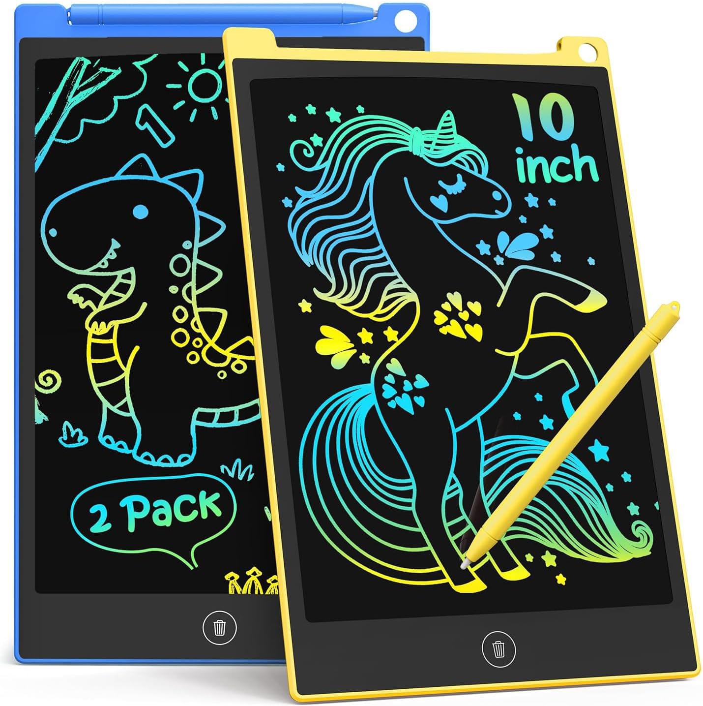 TECJOE 10 Inch 2 Pack LCD Writing Tablet, Colorful Doodle Board Drawing Tablet for Kids, No Mess Toddler Travel Learning Toys, Christmas Birthday Gifts for 3 4 5 6 7 8 Year Old Boys Girls Preschooler