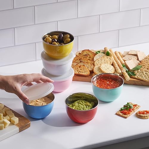 Miniatura 3 de Colleta Home Coloridos cuencos para servir, 6 cuencos apilables de almacenamiento con tapas, cuencos de acero inoxidable