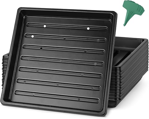 GROWNEER 6 paquetes de bandejas de cultivo de plástico de 15 x 11 x 2.6 pulgadas con 15 etiquetas para plantas, bandeja de semillas para plantas de
