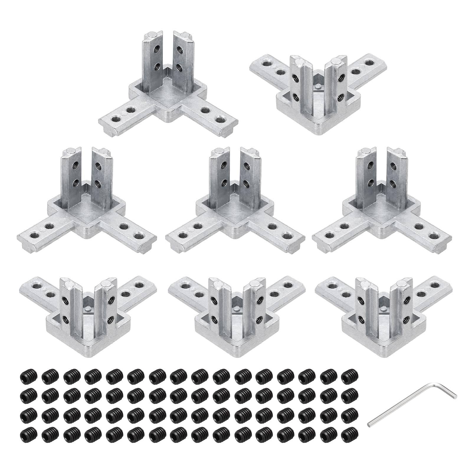 sourcing map 8Pcs 3-Way End Corner Bracket Connectors for Euro-Standard 4040 Aluminum Extrusions t Slot Connector for Industrial Aluminum Connections Printer Frame Accessories, Silver