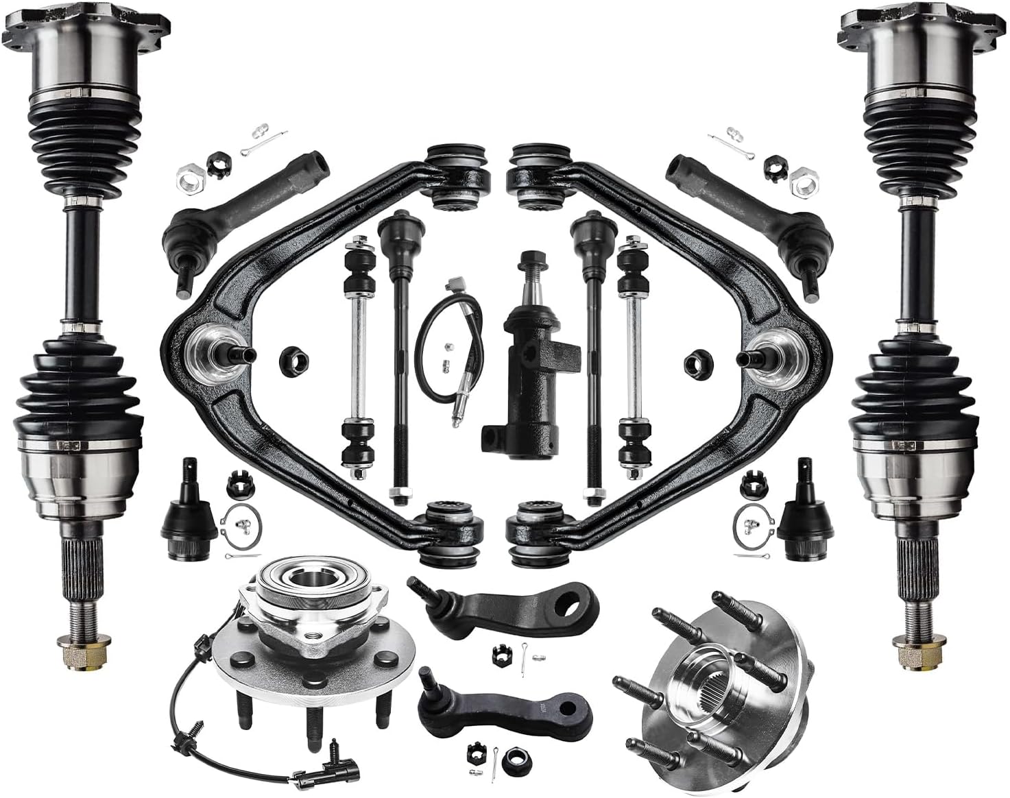 Detroit Axle -Front End 17pc Suspension Kit for 4WD Chevy GMC Silverado Sierra Yukon XL Suburban Avalanche 1500 Tahoe Escalade ESV EXT Upper Control Arms Ball Joints CV Axles Wheel Bearing Hubs