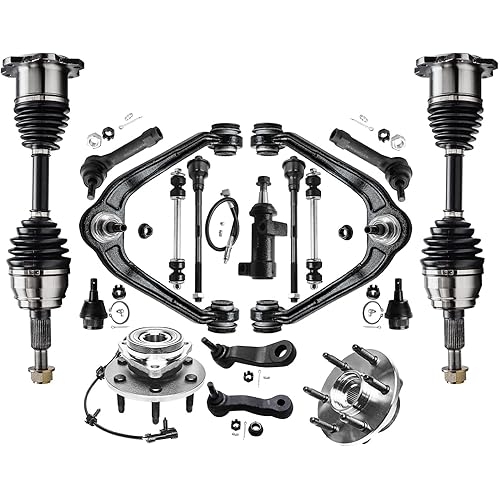 Detroit Axle - 4WD Front End Suspension Kit for Chevy GMC Silverado Sierra Suburban 1500 Yukon Tahoe Escalade Wheel Bearing Hubs Control Arms Ball Joints CV Axles Tie Rods Sway Bars Idler Pitman Arms
