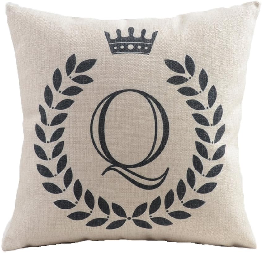 Vagasi Alphabet Throw Pillow Cover 18x18 Linen Decorative Letters Cushion Protector for Sofa Chair Car Bed Home, Q