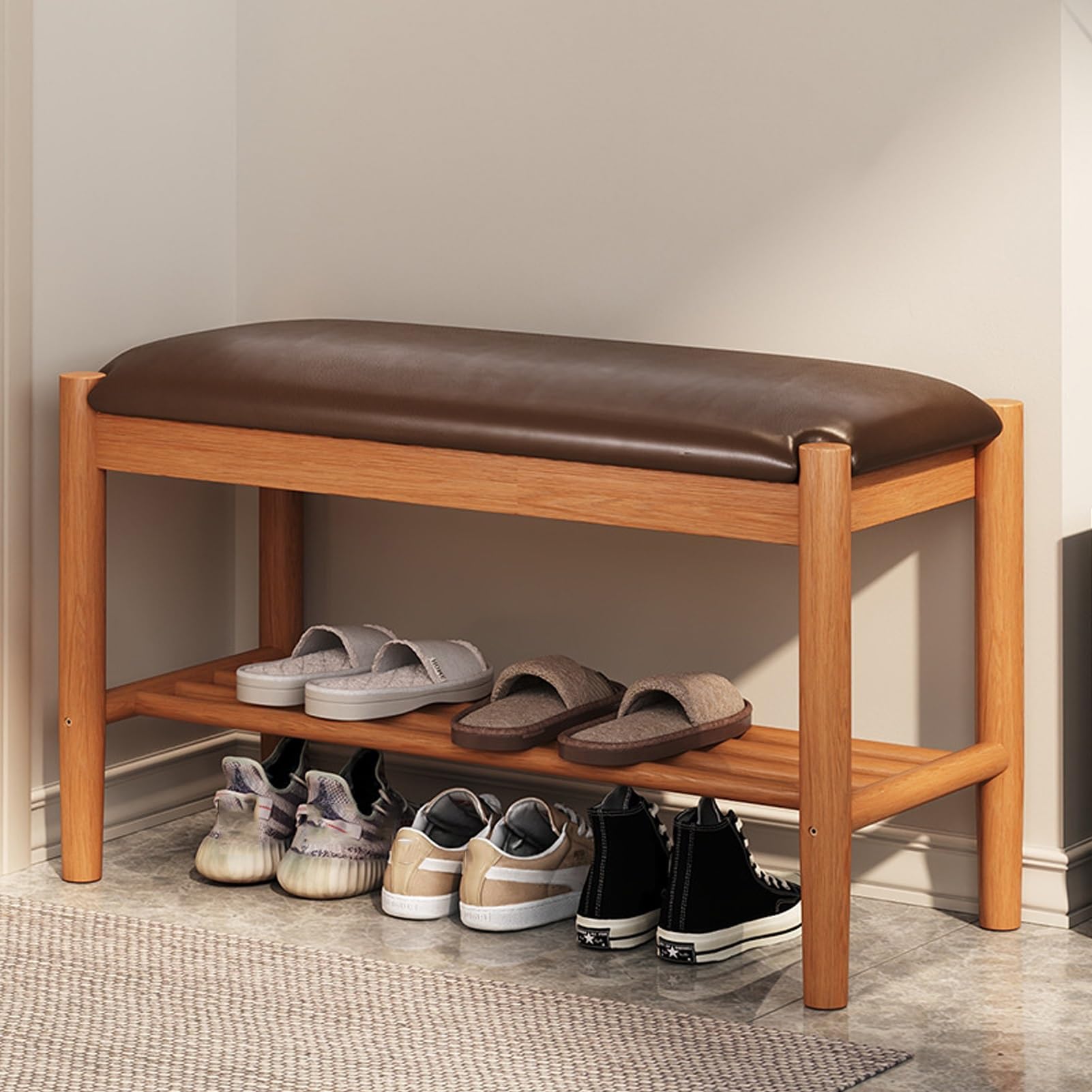 Banc stable pour porche d'entrée qui résout le désordre des chaussures