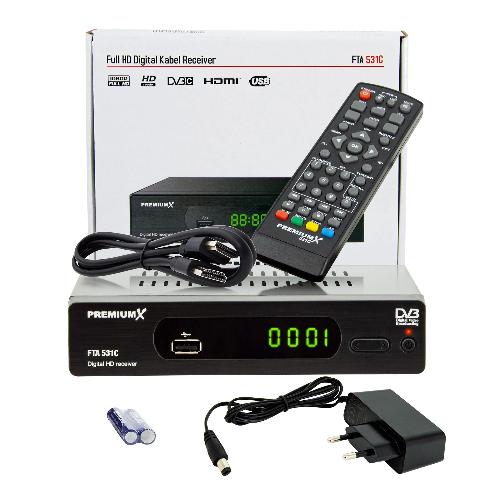 Premium X Récepteur câble DVB-C FTA 531C Digital FullHD SCART HDMI USB Media Player Récepteur TV TV par câble