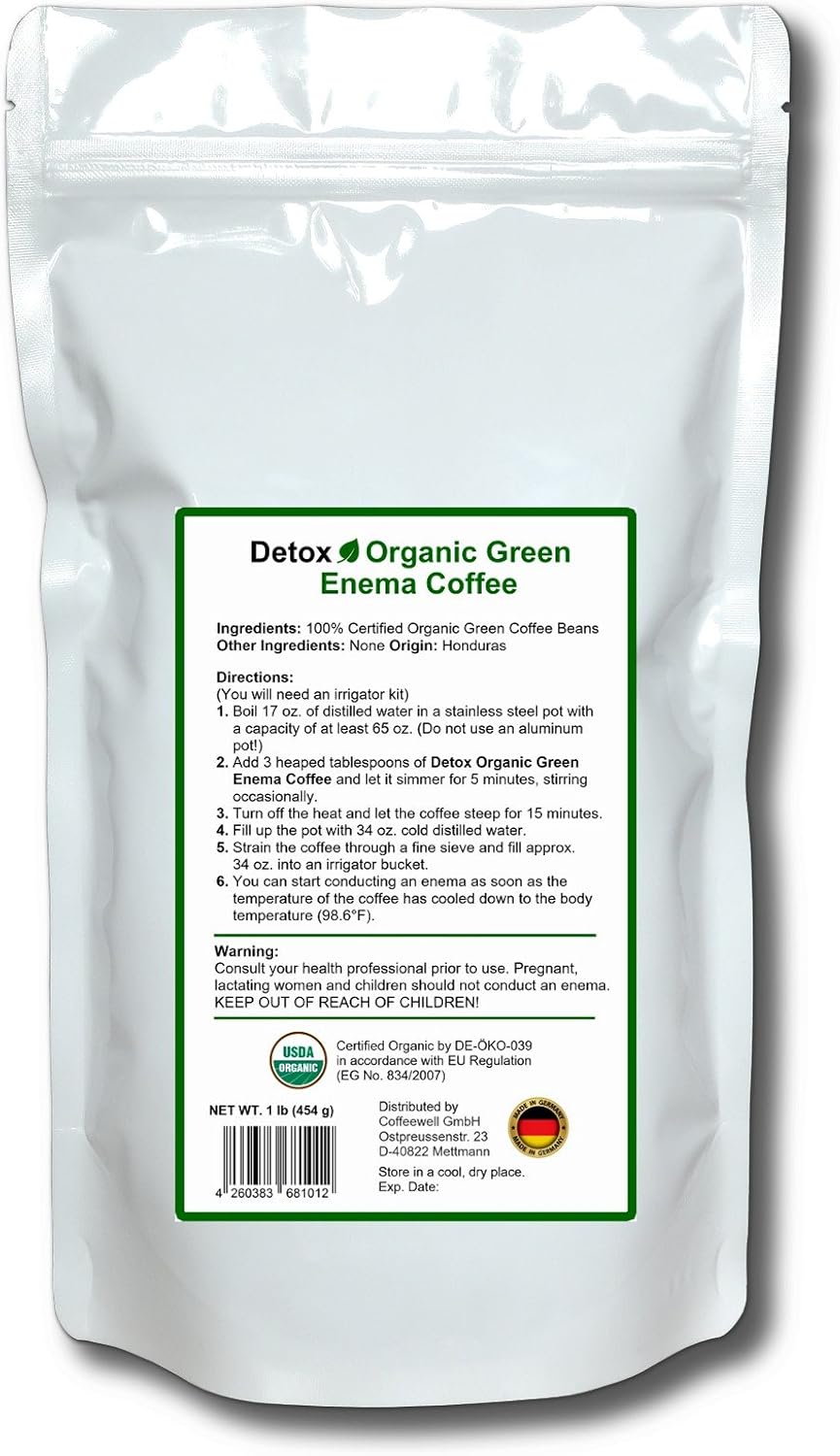Detox Organic Green Enema Coffee (1 Pound) - Original Gers. Formula for Detox and Cleansing - GMP certified, Lab tested