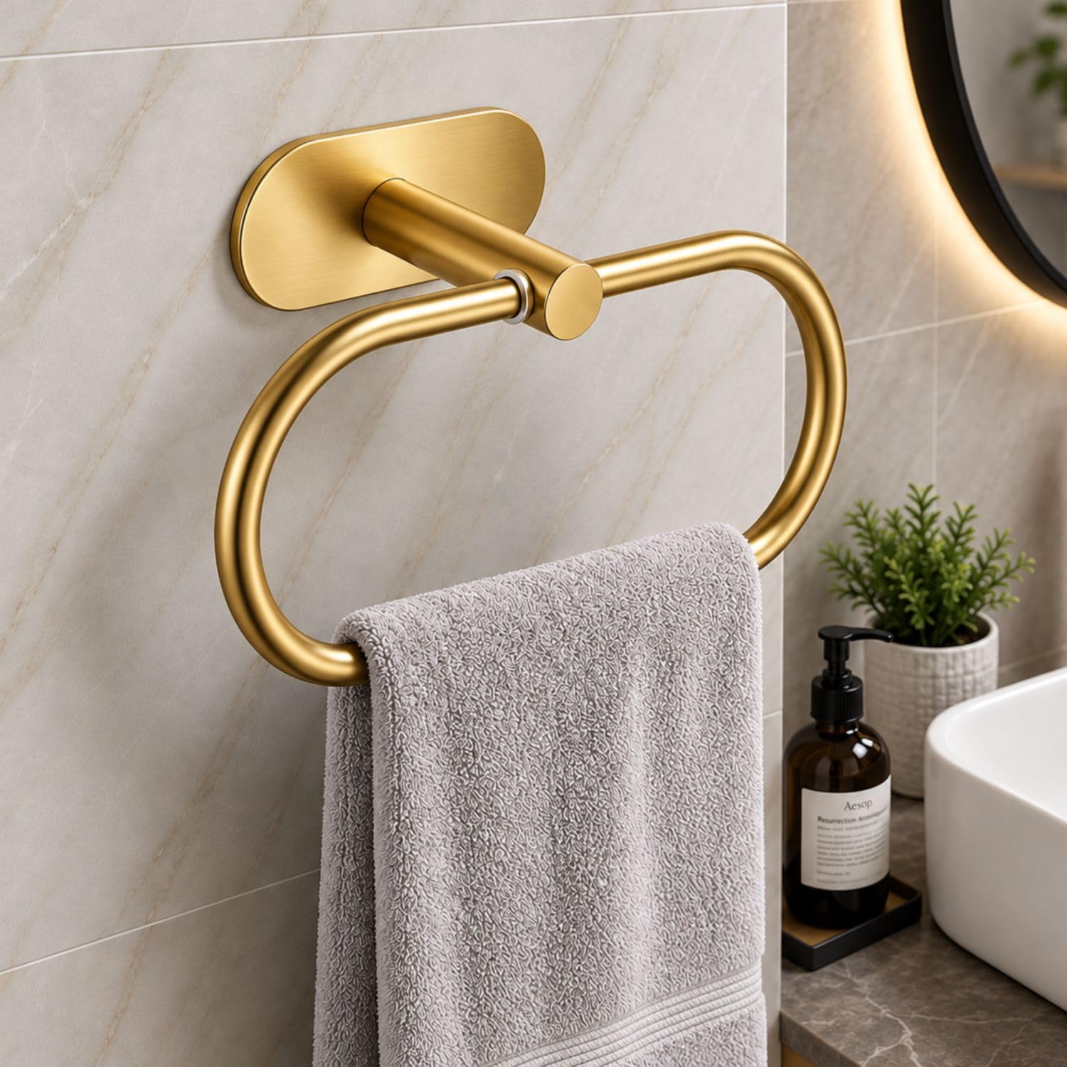 JIALTO 1 PCS Self Adhesive Towel Ring Matte Black, Oval Shaped Modern Hand Towel Holder, Stainless Steel Adhesive Hand Towel Hanger for Bathroom & Kithen Wall Mount (No Drilling) (Black) — Amazon image 12