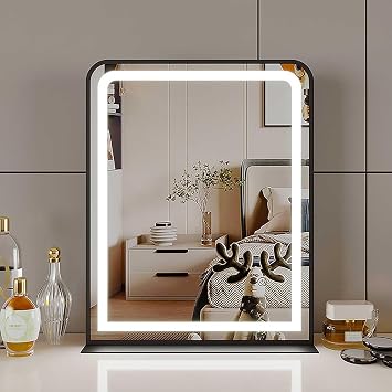 Desktop LED Mirror 1620"/1822" Dressing Mirror Cosmetic Mirror Vanity Rectangle Bathroom Mirrors Dimmable Brightness for Dressing Room Washroom Bedroom EntrywayBlack,45x55cm/18x22in