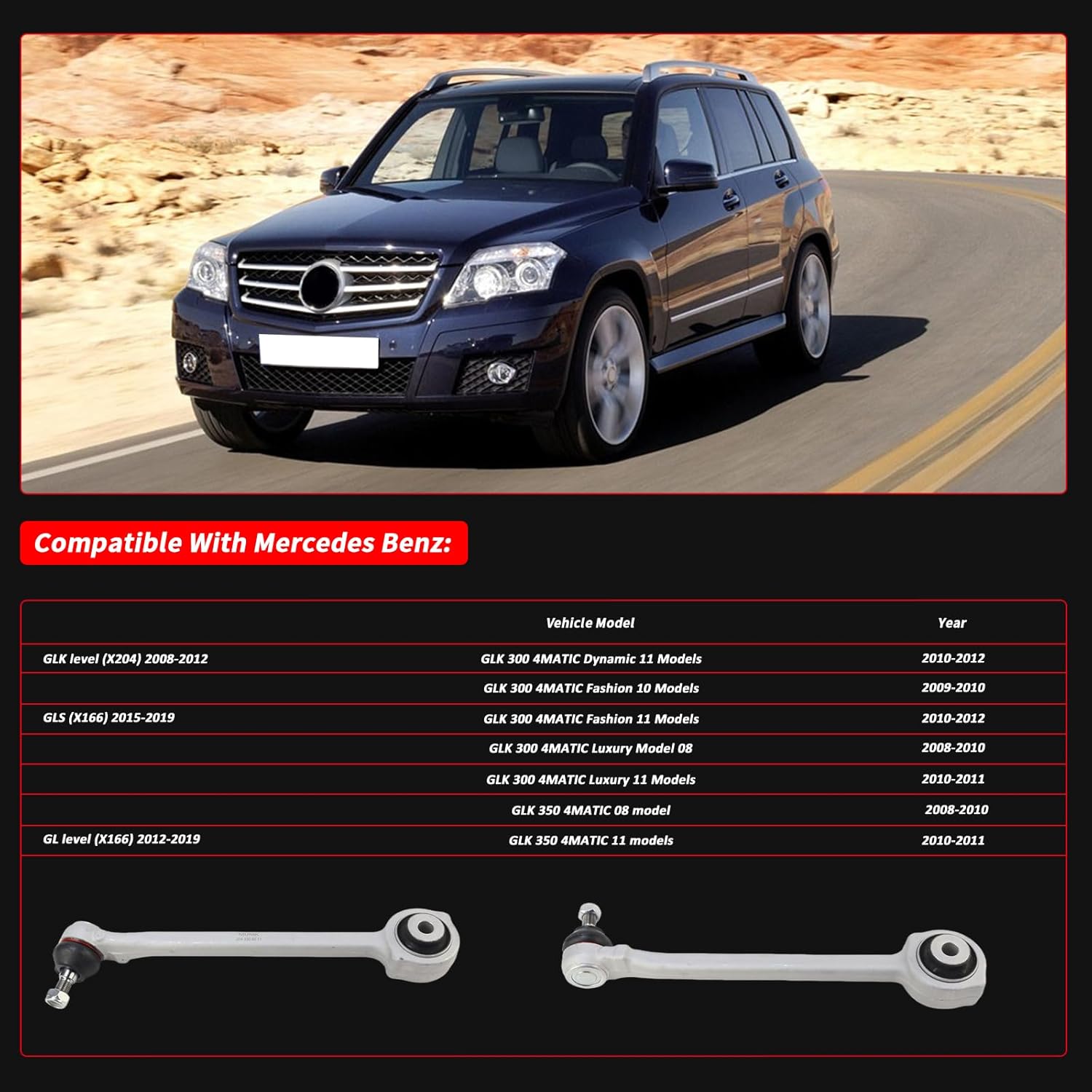 2043308011 2Pcs Control Arm Compatible with Mercedes-Benz GLK-Class X204 2008-2012 GLK300 GLK350 Replace# 302552 0231354 8500235006 821124610 10106336 33103297 58319 49677 700101 G5989