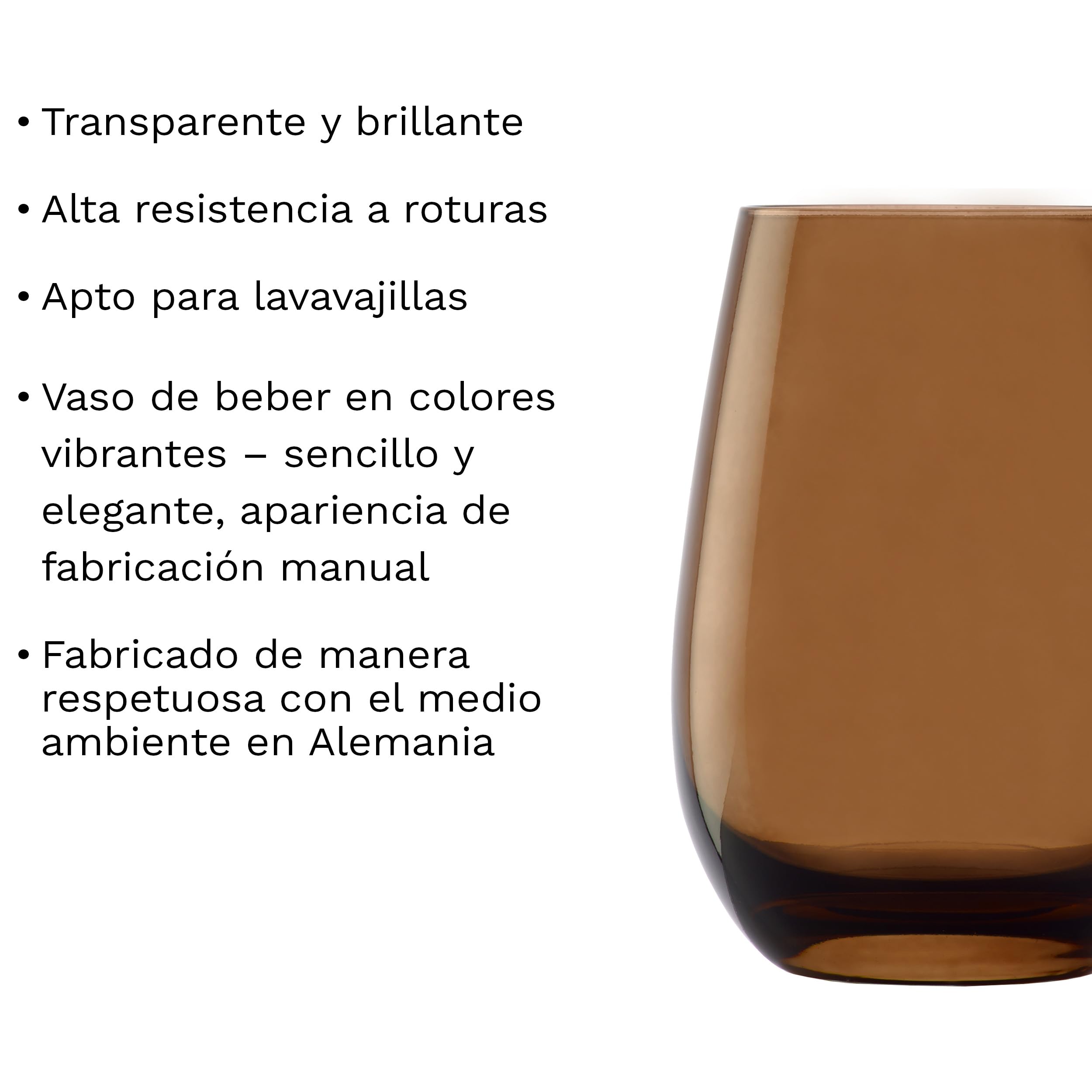 Stölzle Lausitz Vasos de Agua Elements Marrón Set de 6 – Vasos de Cristal de 465 ml para Agua, Zumo y Cócteles – Resistentes a Golpes, Aptos para Lavavajillas – Diseño Moderno y Fabricación Alemana