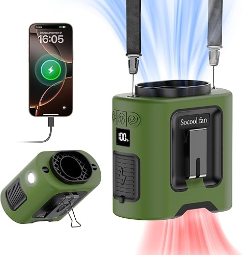 Miniatura 17 de Socool Ventilador de cintura portátil de 10000mAh con clip en cinturón portátil, ventilador personal recargable operado con batería con 5