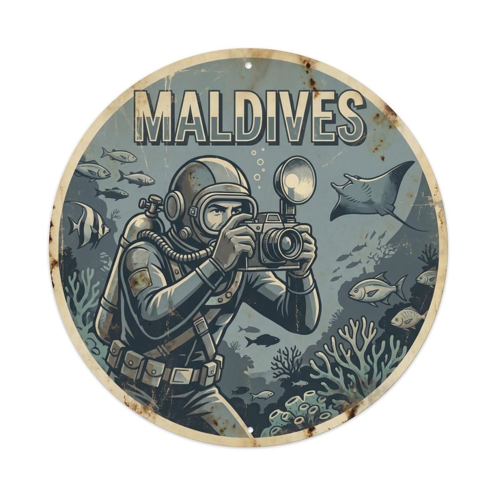 Odgynaw 8X8inch(20X20cm) Maldives Underwater Photography Marine Life Ocean Metal Tin Sign