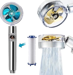 Propeller Driven Handheld Shower Head - Handheld Shower Head 360° Rotating High Pressure Turbo Charged Spa Hydro Jet Vortex Showerhead - Excellent for Low Water Pressure and Water Saving (Blue)